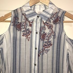 Cold shoulder button up- striped and floral